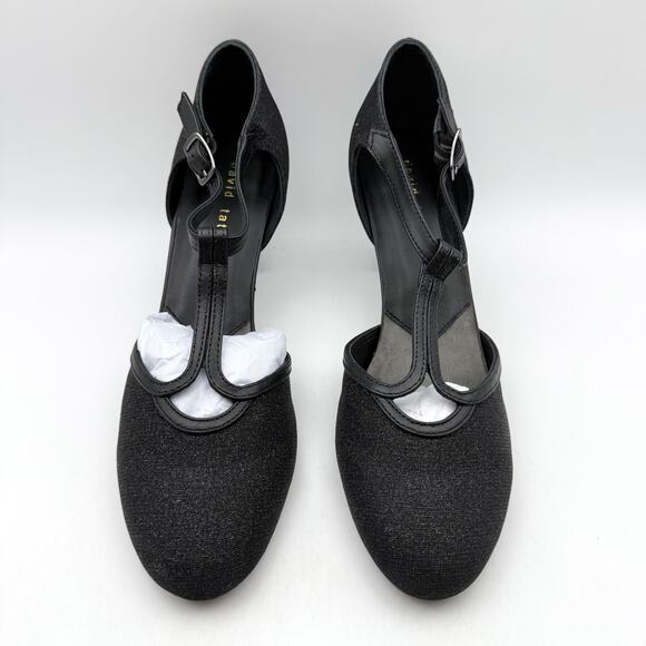 David Tate Womens Fantastic Heels 10 NARROW Black Glitter Fabric T-Strap NIB - Picture 7 of 13